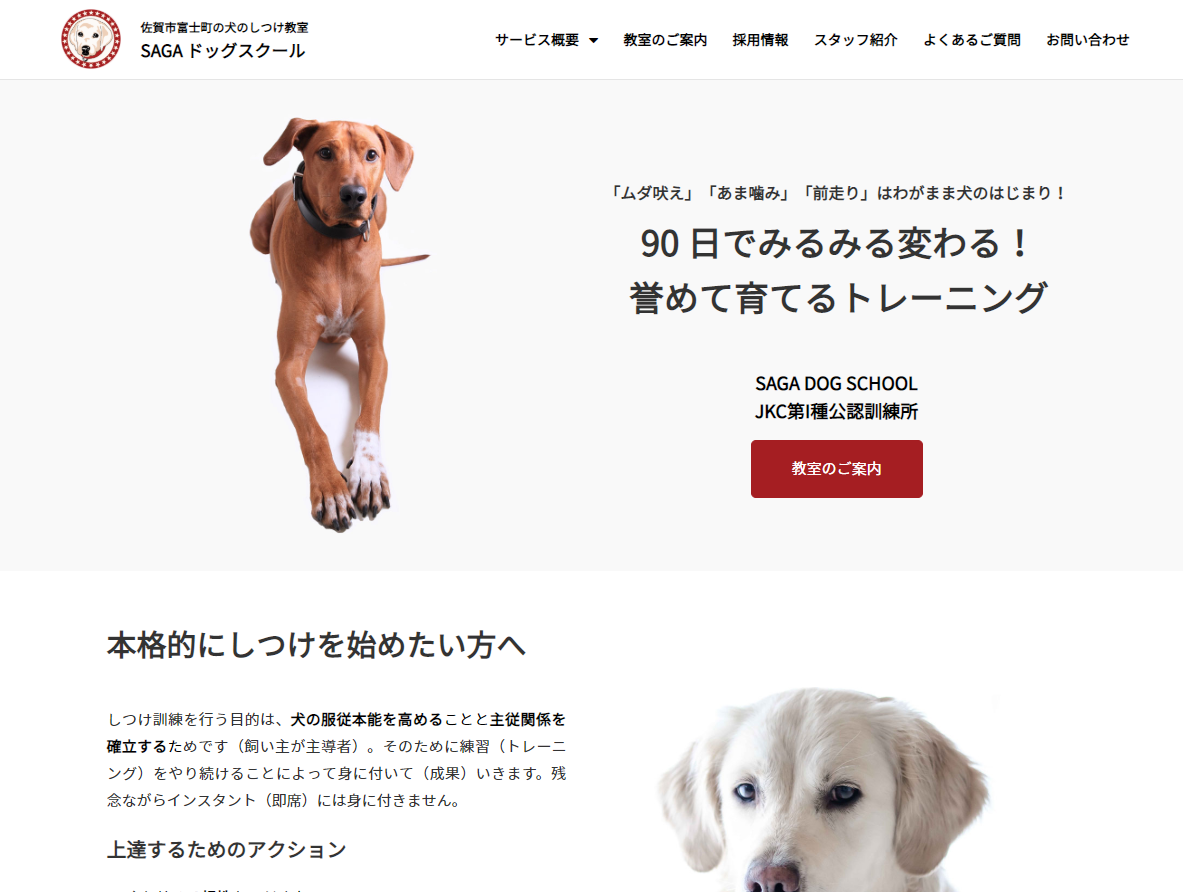 犬のしつけ教室のホームページ制作実績 Sagaドッグスクール様